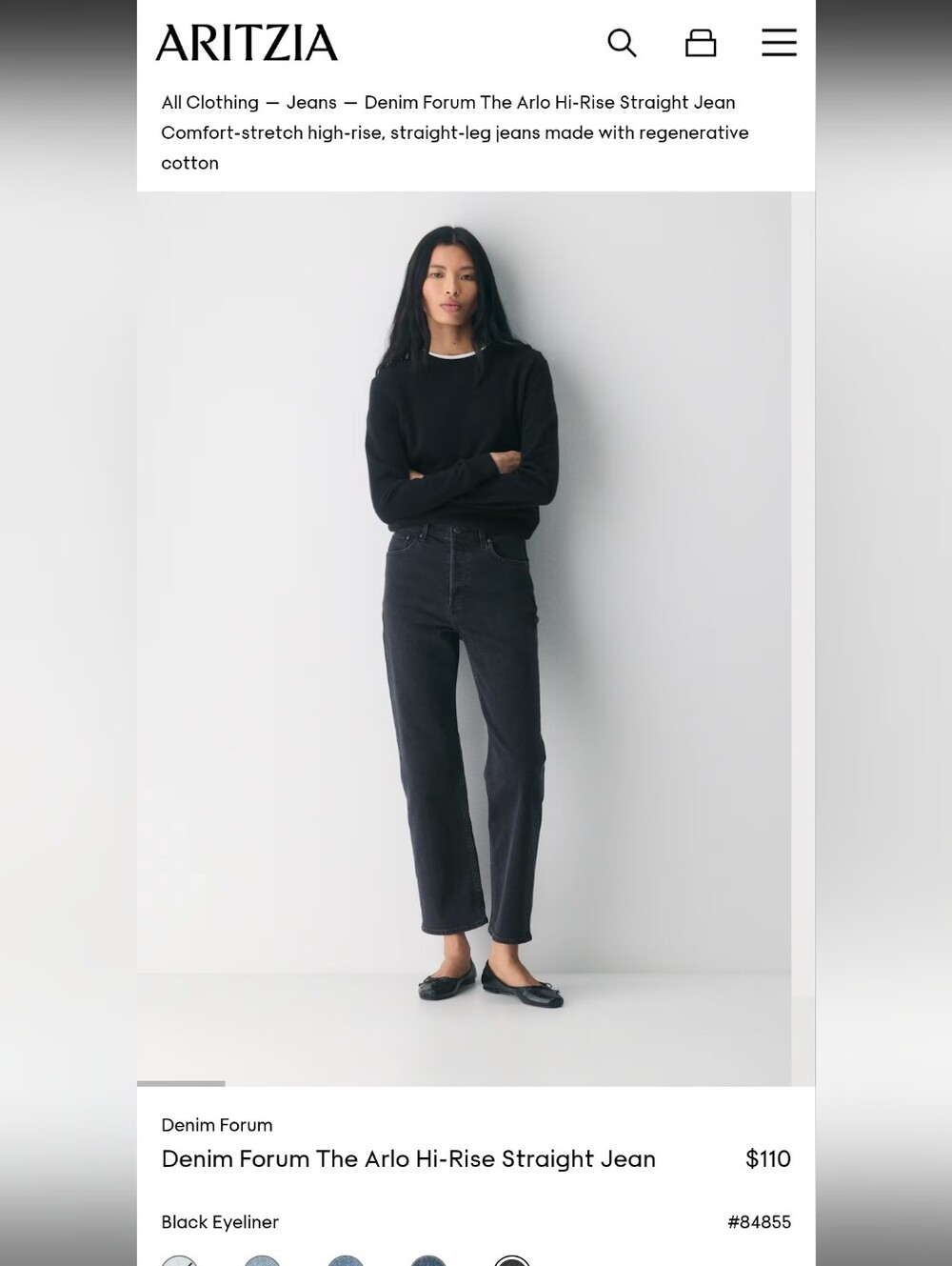 Denim Forum Arlo Hi-Rise Straight Jeans in Black